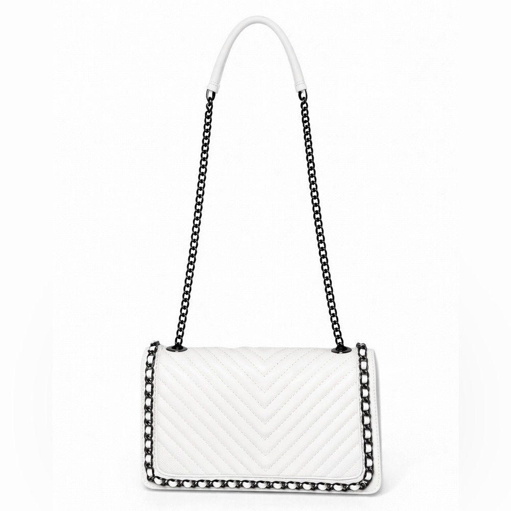 Elegant White Quilted Chain Shoulder Bag